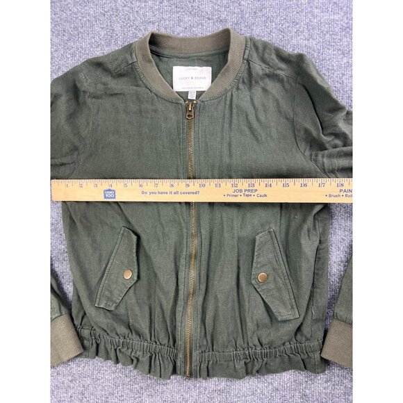 Lucky Brand Linen Blend Jacket Women's XS Army Green Zip Up Pockets Moto - Picture 3 of 6